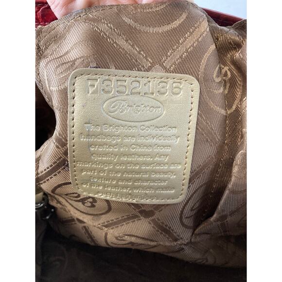 BRIGHTON F352136 RED LEATHER EMBOSSED ANIMAL PRINT HANDBAG - Picture 16 of 16